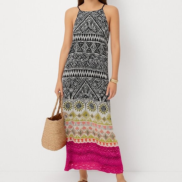 Old Navy Multicolor Tribal Print Halter Maxi Dress Women XS Boho Summer Festival - Picture 2 of 13